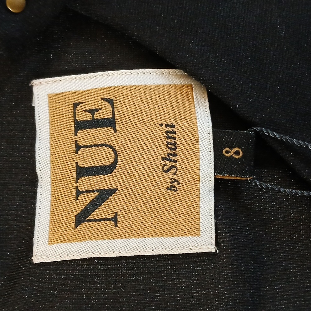 Nue by Shani Black Dress with Gold Studded Shoulders, Size 8 - Picture 8 of 13